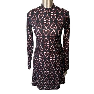 NWT Dress Small Target Black Mini Skater Heart Candy Cane pattern Ribbed Stretch